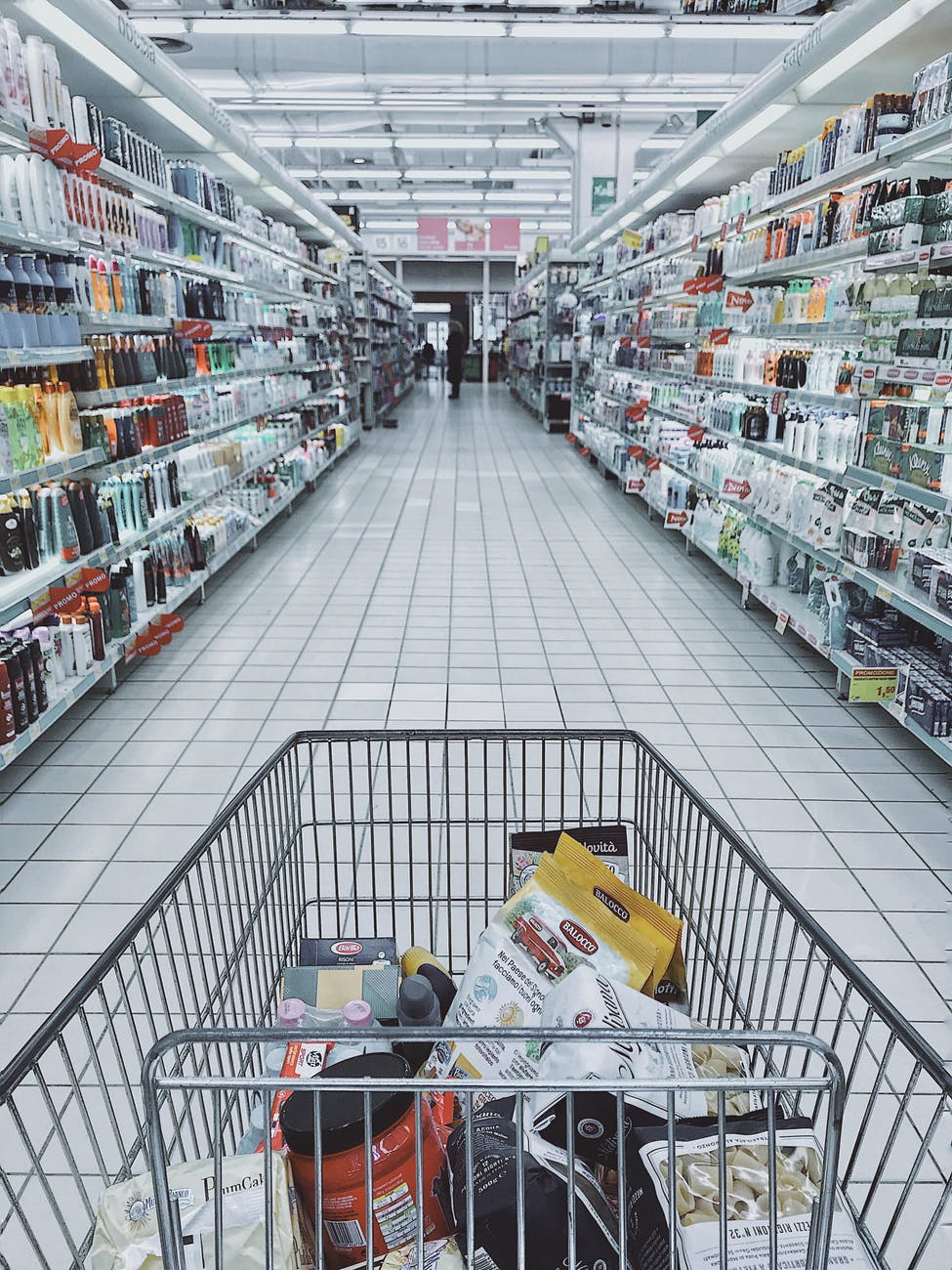 shopping cart with groceries